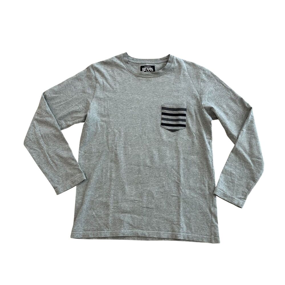 BEAMS Japan Long Sleeve T-shirt with Contrast Striped Pocket Size M